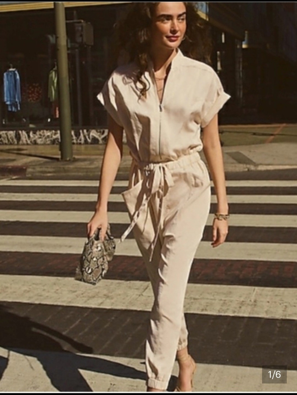 Express Cream Zip-Front Tie-Waist Jumpsuit